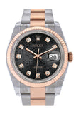 Rolex Datejust 36 Black Jubilee design set with diamonds Dial Fluted Steel and 18k Rose Gold Oyster Watch 116231