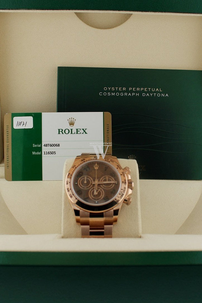 Rolex Cosmograph Daytona Chocolate Dial 18K Everose Gold Oyster Automatic Mens Watch 116505