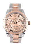 Rolex Datejust 31 Pink Raised Floral Motif Dial Fluted Bezel 18K Rose Gold Two Tone Ladies Watch 178271