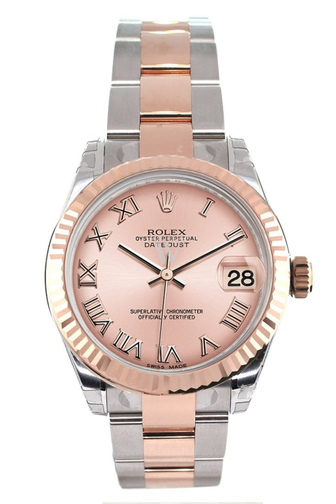 Rolex Datejust 31 Pink Roman Dial Fluted Bezel 18K Rose Gold Two Tone Ladies Watch 178271