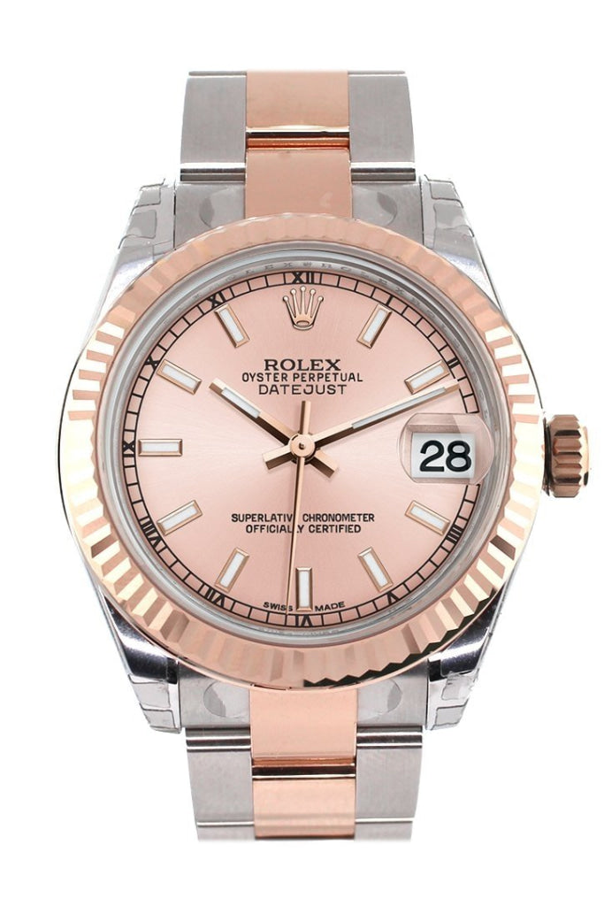 Rolex Datejust 31 Pink Dial Fluted Bezel 18K Rose Gold Two Tone Ladies Watch 178271 / None