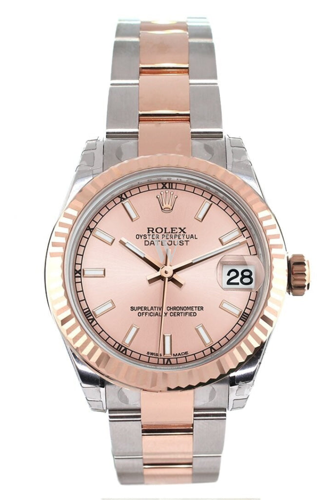 Rolex Datejust 31 Pink Dial Fluted Bezel 18K Rose Gold Two Tone Ladies Watch 178271