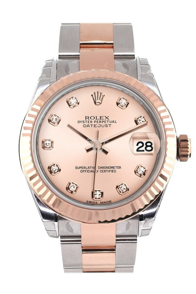Rolex Datejust 31 Pink Diamond Dial Fluted Bezel 18K Rose Gold Two Tone Ladies Watch 178271 / None