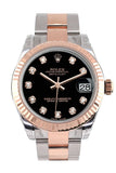 Rolex Datejust 31 Black Diamond Dial Fluted Bezel 18K Rose Gold Two Tone Ladies Watch 178271