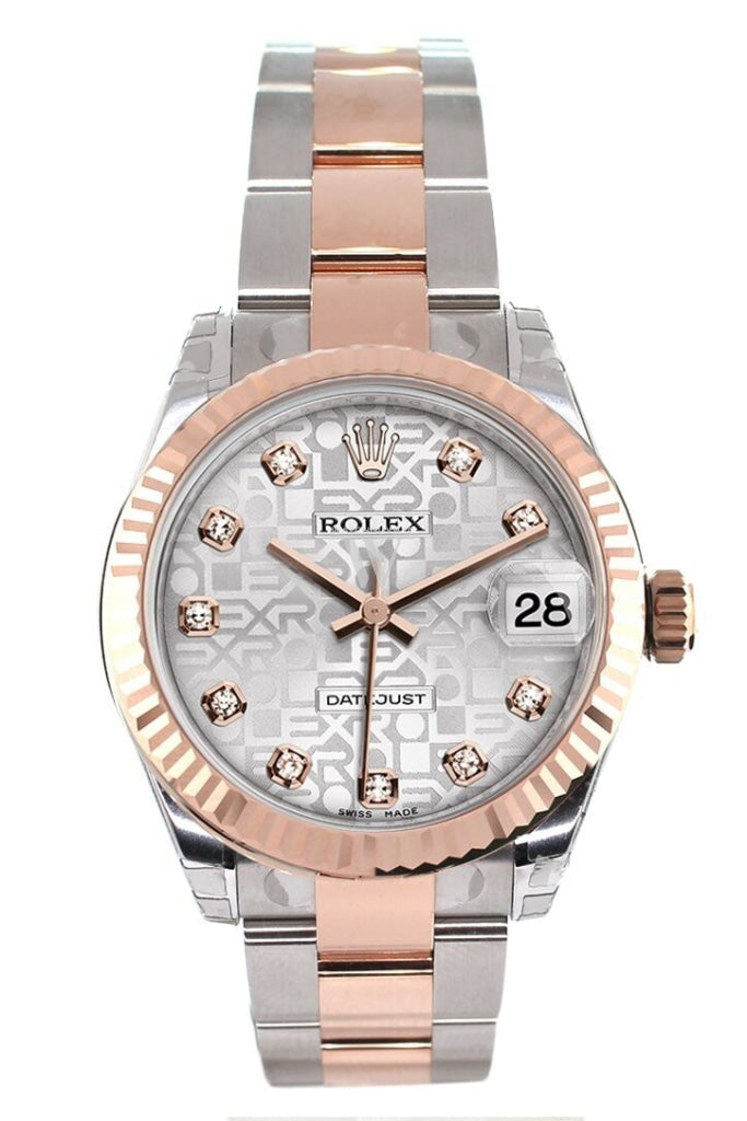 Rolex Datejust 31 Silver Jubilee Diamond Dial Fluted Bezel 18K Rose Gold Two Tone Ladies Watch