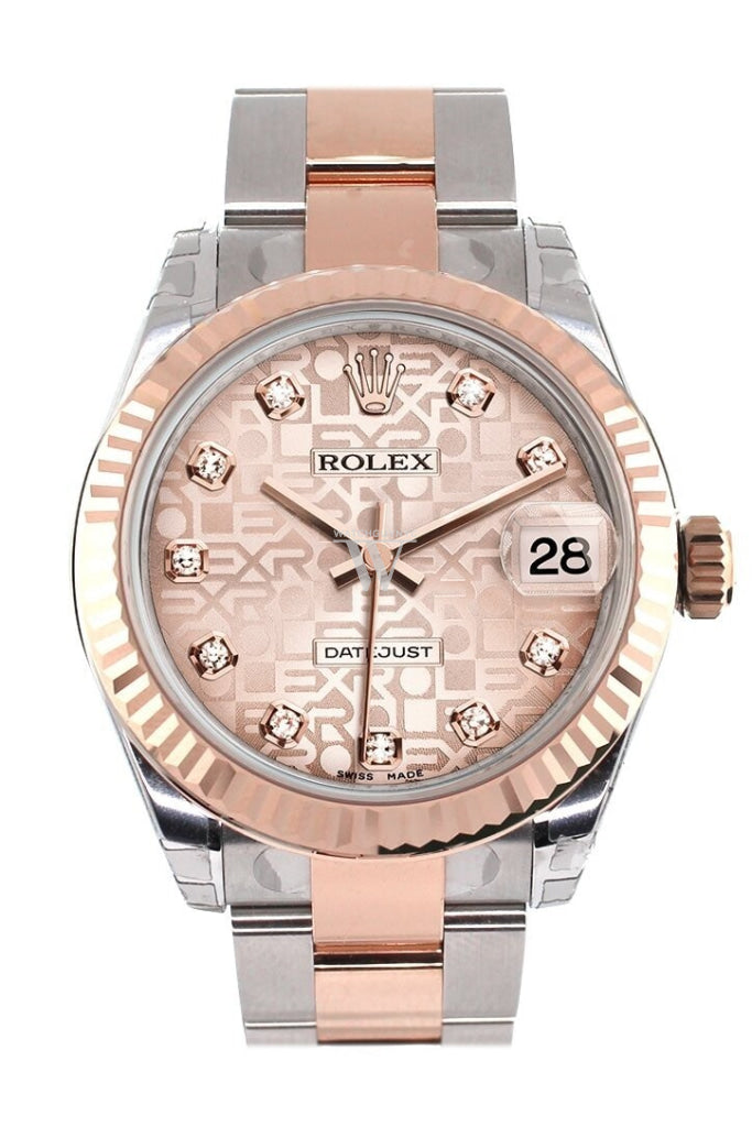 Rolex Datejust 31 Pink Jubilee Diamond Dial Fluted Bezel 18K Rose Gold Two Tone Ladies Watch 178271