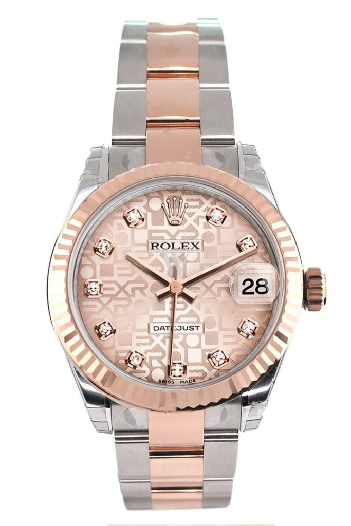 Rolex Datejust 31 Pink Jubilee Diamond Dial Fluted Bezel 18K Rose Gold Two Tone Ladies Watch 178271