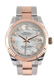 Rolex Datejust 31 White Mother of Pearl Roman Dial Fluted Bezel 18K Rose Gold Two Tone Ladies Watch 178271