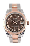 Rolex Datejust 31 Black Mother of Pearl Roman Dial Fluted Bezel 18K Rose Gold Two Tone Ladies Watch 178271