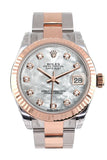 Rolex Datejust 31 White Mother of Pearl Diamond Dial Fluted Bezel 18K Rose Gold Two Tone Ladies Watch 178271