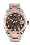Rolex Datejust 31 Black Mother of Pearl Diamond Dial Fluted Bezel 18K Rose Gold Two Tone Ladies Watch 178271