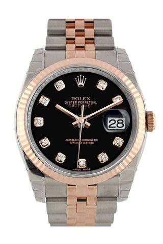 Rolex Datejust 36 Black Set With Diamonds Dial Fluted Steel And 18K Rose Gold Jubilee Watch 116231 /