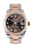 Rolex Datejust 31 Chocolate Roman Large VI set with Diamond Dial Fluted Bezel 18K Rose Gold Two Tone Ladies Watch 178271