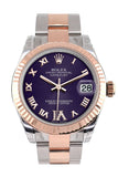 Rolex Datejust 31 Purple Roman Large VI set with Diamond Dial Fluted Bezel 18K Rose Gold Two Tone Ladies Watch 178271