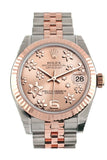 Rolex Datejust 31 Pink Raised Floral Motif Dial Fluted Bezel 18K Rose Gold Two Tone Jubilee Ladies Whatch 178271