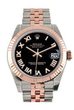 Rolex Datejust 31 Black Roman Dial Fluted Bezel 18K Rose Gold Two Tone Jubilee Ladies Watch 178271
