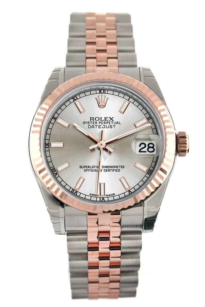 Rolex Datejust 31 Silver Dial Fluted Bezel 18K Rose Gold Two Tone Jubilee Ladies Watch 178271