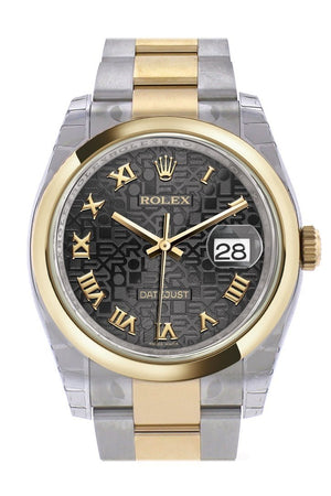Rolex Datejust 36 Black Jubilee Roman Dial 18K Gold Two Tone Oyster Watch 116203