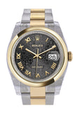 Rolex Datejust 36 Black Jubilee Roman Dial 18k Gold Two Tone Oyster Watch 116203