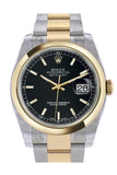 Rolex Datejust 36 Black Dial 18k Gold Two Tone Oyster Watch 116203