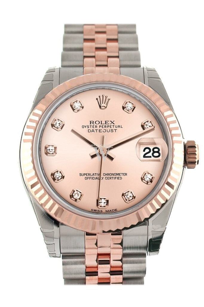 Rolex Datejust 31 Pink Diamond Dial Fluted Bezel 18K Rose Gold Two Tone Jubilee Ladies Watch 178271