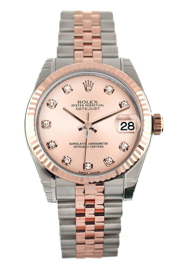 Rolex Datejust 31 Pink Diamond Dial Fluted Bezel 18K Rose Gold Two Tone Jubilee Ladies Watch 178271