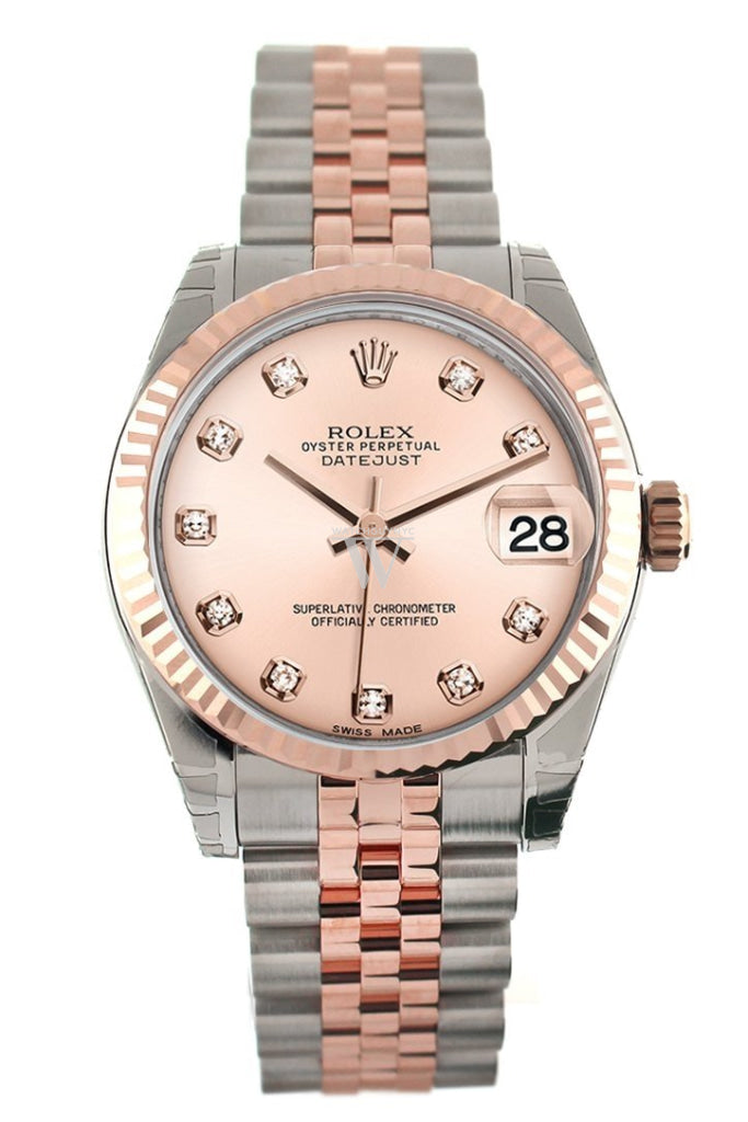 Rolex Datejust 31 Pink Diamond Dial Fluted Bezel 18K Rose Gold Two Tone Jubilee Ladies Watch 178271