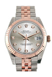Rolex Datejust 31 Silver Diamond Dial  Fluted Bezel 18K Rose Gold Two Tone Jubilee Ladies Watch 178271