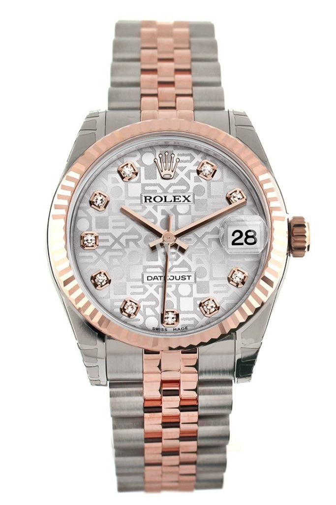 Rolex Datejust 31 Silver Jubilee Diamond Dial Fluted Bezel 18K Rose Gold Two Tone Ladies Watch