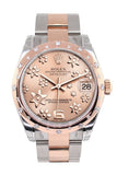 Rolex Datejust 31 Pink Raised Floral Motif Dial Diamond Bezel 18K Rose Gold Two Tone Ladies Watch 178341