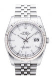 Rolex Datejust 36 White Dial 18k White Gold Fluted Bezel Stainless Steel Jubilee Watch 116234