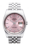Rolex Datejust 36 Pink Dial 18k White Gold Fluted Bezel Stainless Steel Jubilee Watch 116234