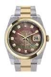 Rolex Datejust 36 Black Mother-Of-Pearl Diamond Dial 18K Gold Two Tone Oyster Watch 116203 Pearl