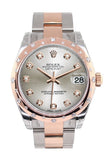 Rolex Datejust 31 Silver Diamond Dial Diamond Bezel 18K Rose Gold Two Tone Ladies Watch 178341