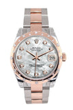 Rolex Datejust 31 White Mother Of Pearl Diamond Dial Bezel 18K Rose Gold Two Tone Ladies Watch