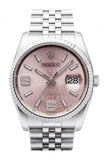 Rolex Datejust 36 Pink Waves Oyster Dial 18k White Gold Fluted Bezel Stainless Steel Jubilee Watch 116234