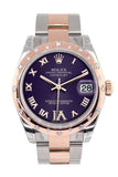 Rolex Datejust 31 Purple Roman Large VI set with Diamond Dial Diamond Bezel 18K Rose Gold Two Tone Ladies Watch 178341