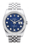 Rolex Datejust 36 Sodalite Dial 18k White Gold Fluted Bezel Stainless Steel Jubilee Watch 116234