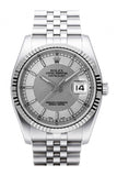 Rolex Datejust 36 Steel Silver Dial 18k White Gold Fluted Bezel Stainless Steel Jubilee Watch 116234