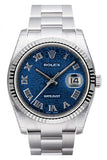 Rolex Datejust 36 Blue Jubilee Roman Dial 18k White Gold Fluted Bezel Stainless Steel Oyster Watch 116234