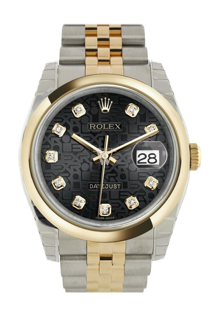 Rolex Datejust 36 Black Jubilee Diamond Dial 18K Gold Two Tone Watch 116203