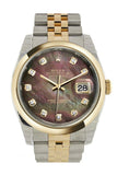 Rolex Datejust 36 Black Mother-Of-Pearl Diamond Dial 18K Gold Two Tone Jubilee Watch 116203 Pearl