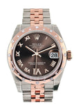 Rolex Datejust 31 Chocolate Roman Large VI set with Diamond Dial Diamond Bezel 18K Rose Gold Two Tone Jubilee Ladies Watch 178341