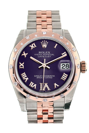 Rolex Datejust 31 Purple Roman Large Vi Set With Diamond Dial Bezel 18K Rose Gold Two Tone Jubilee