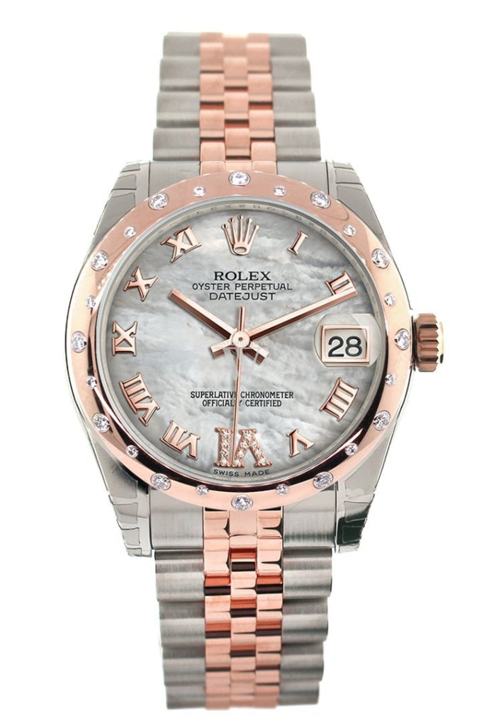 Rolex Datejust 31 White Mother Of Pearl Roman Large Vi Set With Diamond Dial Bezel 18K Rose Gold Two
