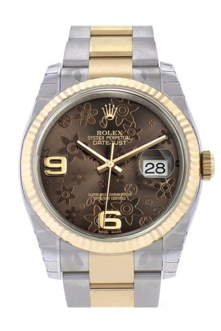 Rolex Datejust 36 Bronze Floral Motif Dial Fluted 18K Gold Two Tone Oyster Watch 116233 / None