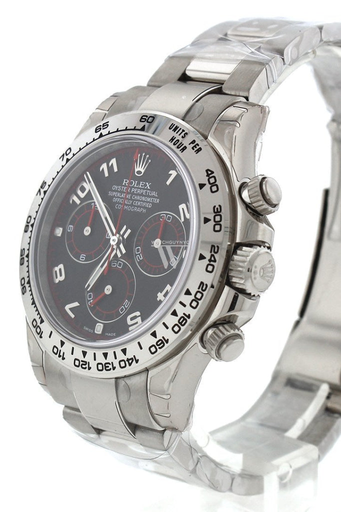 Rolex Cosmography Daytona Black Arabic Dial Oyster Bracelet 18K White Gold Mens Watch 116509
