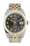 Rolex Datejust 36 Black Jubilee Roman Dial Fluted 18K Gold Two Tone Jubilee Watch 116233