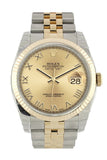 Rolex Datejust 36 Champagne Roman Dial Fluted 18K Gold Two Tone Jubilee Watch 116233
