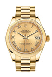 Rolex Datejust 31 Champagne Roman Dial 18K Yellow Gold President Ladies Watch 178248 Pre-owned